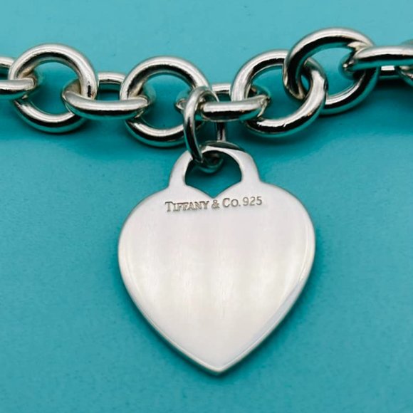 Tiffany & Co. Blank Heart Tag Heavy Chain Necklace Choker Silver 925 16" - Picture 5 of 5
